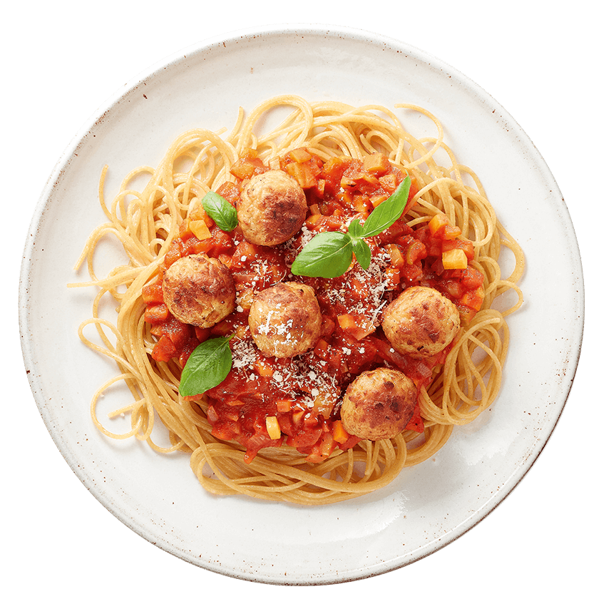 Spaghetti met veggie balletjes in tomaten-venkelsaus