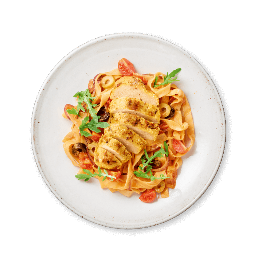 Romige pasta met tomaat en veggie filets