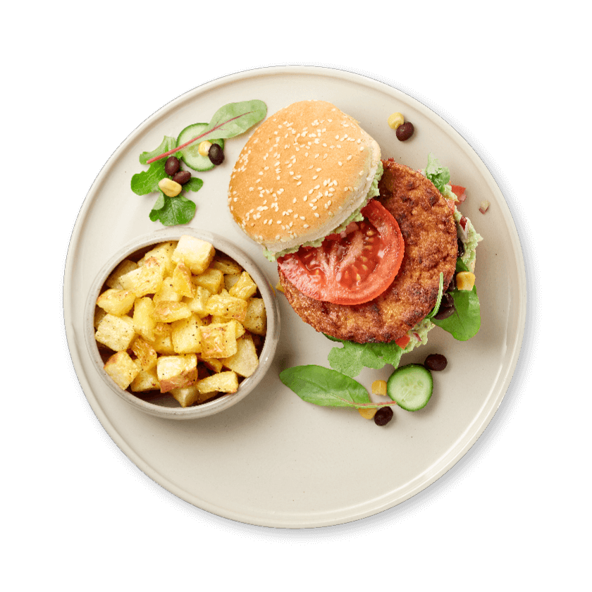 Vegetarische burger met guacamole en crispy patatjes