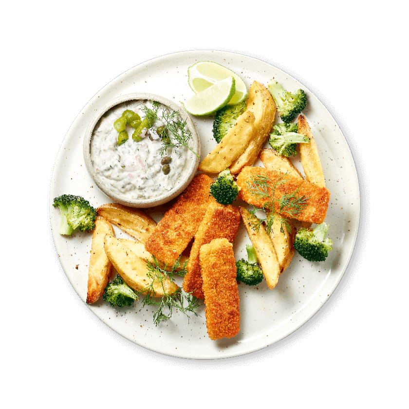 Vegan zeesticks met geroosterde broccoli en homemade tartaar