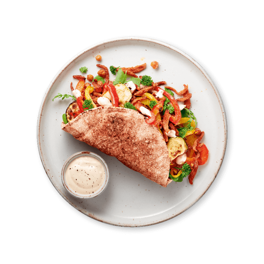 Pitabroodjes met gegrilde groenten en vegan gyros